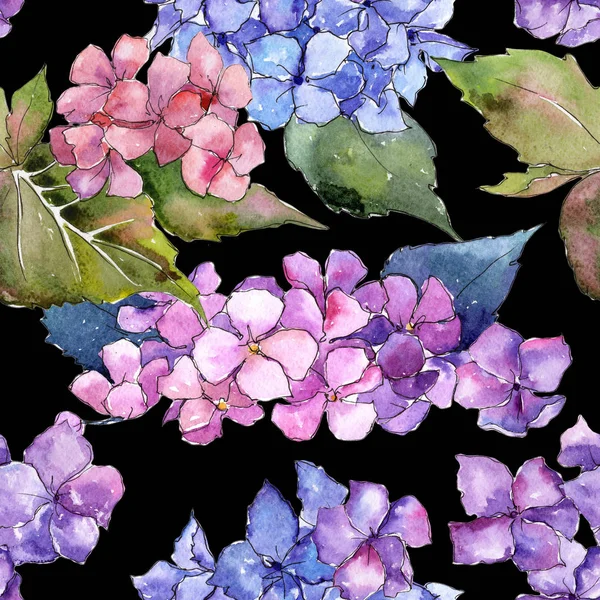 Patrón de flores de hortensias silvestres en un estilo de acuarela . — Foto de Stock