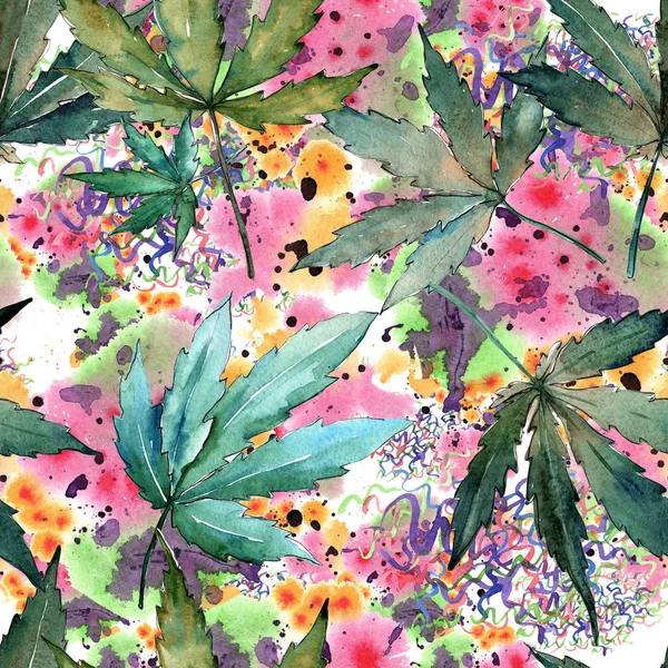 Modèle de feuilles de cannabis dans un style aquarelle . — Photo