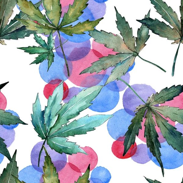 Padrão de folhas de cannabis em um estilo aquarela . — Fotografia de Stock
