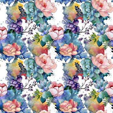 Buket çiçek deseni suluboya tarzında.