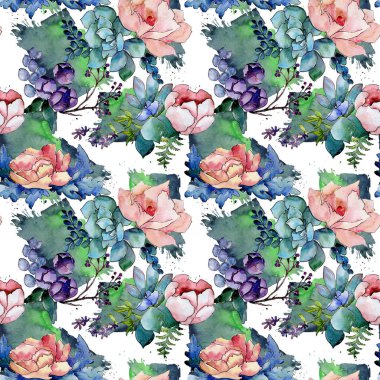 Buket çiçek deseni suluboya tarzında.