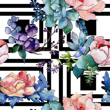 Buket çiçek deseni suluboya tarzında.