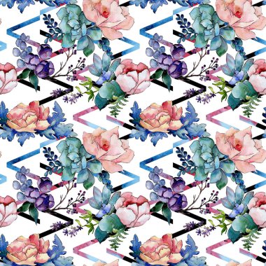 Buket çiçek deseni suluboya tarzında.