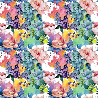 Buket çiçek deseni suluboya tarzında.