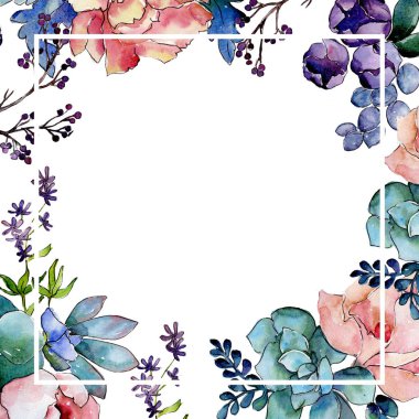 Buket çiçek çerçeve suluboya tarzında.