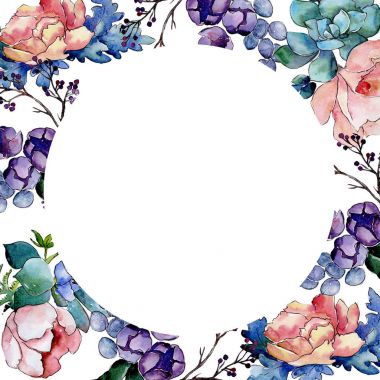 Buket çiçek çerçeve suluboya tarzında.
