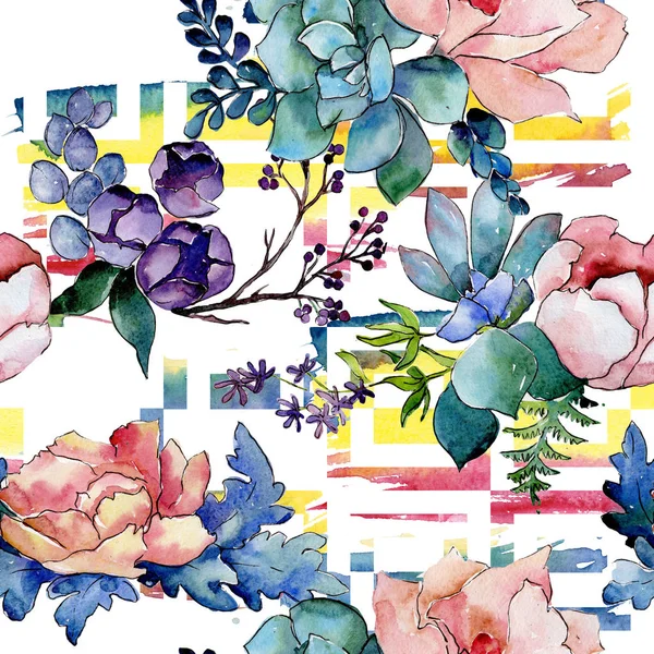 Bouquet flower pattern in a watercolor style. — Stock Photo, Image