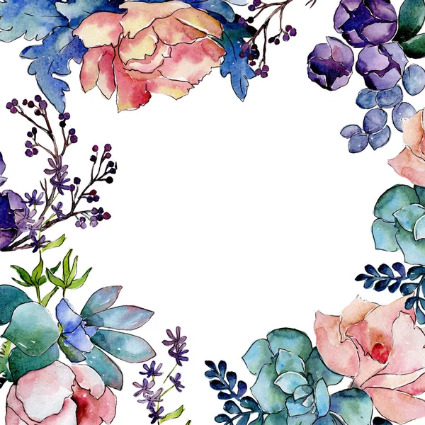 Kytice květiny rámec ve stylu akvarelu. — Stock fotografie