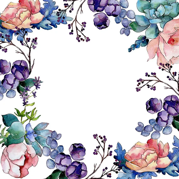 Bukett blomma ram i akvarell stil. — Stockfoto