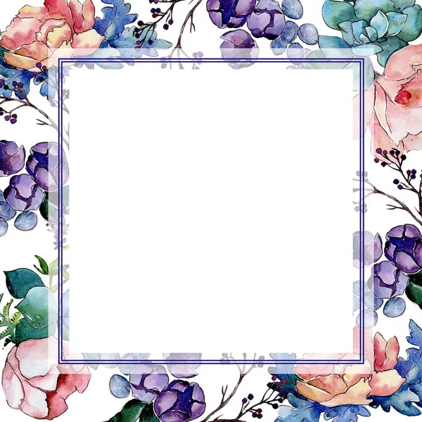 Boeket bloemen frame in een aquarel stijl. — Stockfoto