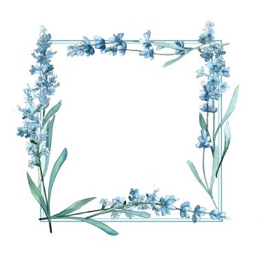 Kır çiçeği lavanta çiçek çerçeve suluboya tarzında.
