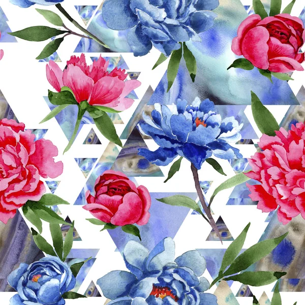 Fleur sauvage rouge et bleu pivoines motif de fleurs dans un style aquarelle . — Photo