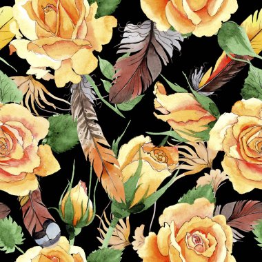 Kır çiçeği sarı çay-hibrid gül çiçek deseni suluboya tarzında.