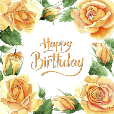 Kır çiçeği sarı çay-hibrid gül suluboya tarzında çerçeve çiçek.