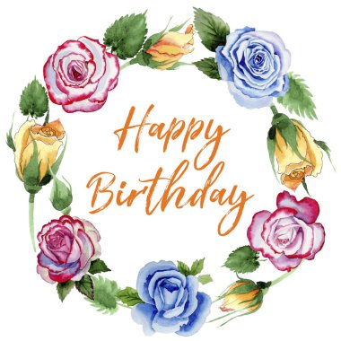 Çelenk suluboya tarzında bir kır çiçeği sarı çay-hibrid gül çiçek. 