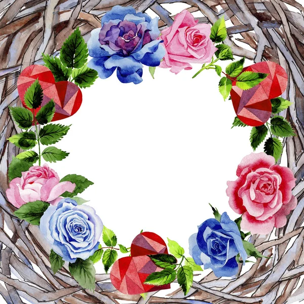 Leaves of rose frame in a watercolor style. — Stock Photo, Image