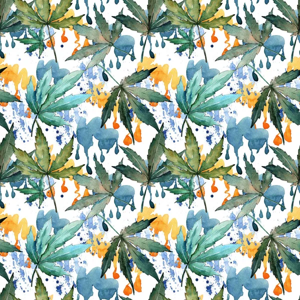 Cannabis leaves pattern in a watercolor style. — Stock Photo, Image