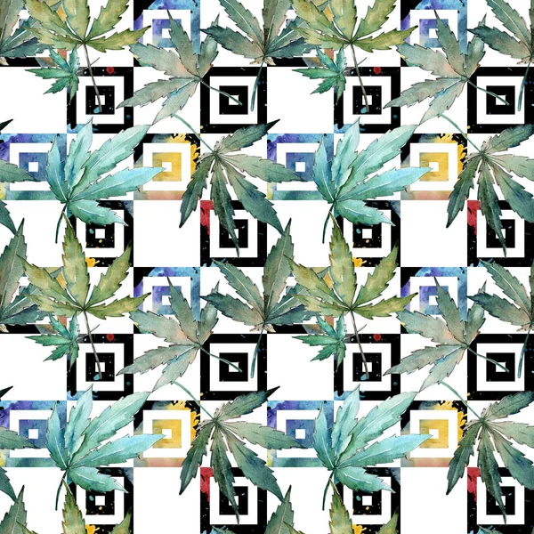 Cannabis leaves pattern in a watercolor style. — Stock Photo, Image