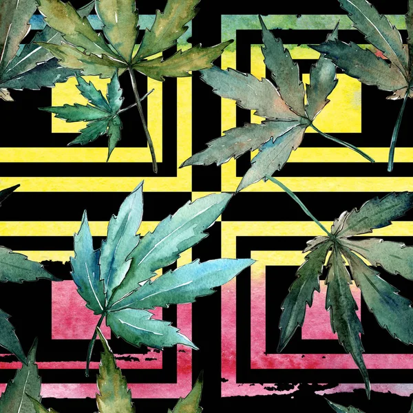 Patrón de hojas de cannabis en un estilo acuarela . — Foto de Stock