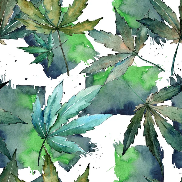 수채화 스타일에 대마초 잎 패턴. — 스톡 사진