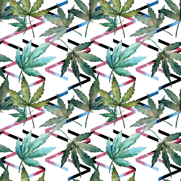 Patrón de hojas de cannabis en un estilo acuarela . —  Fotos de Stock