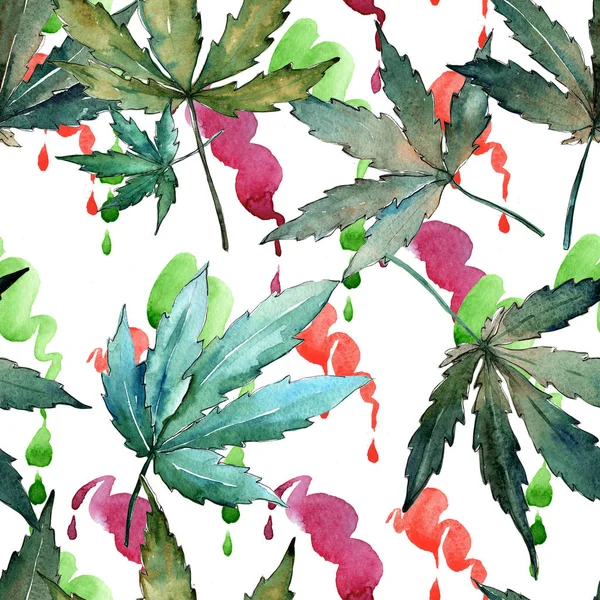 Modèle de feuilles de cannabis dans un style aquarelle . — Photo