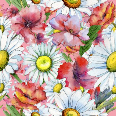 Kır çiçeği papatya çiçek deseni suluboya tarzında.