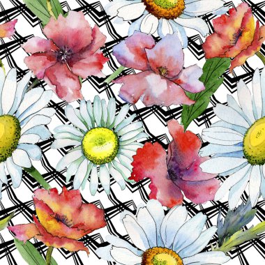 Kır çiçeği papatya çiçek deseni suluboya tarzında.