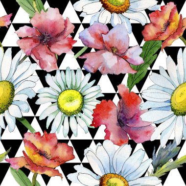 Kır çiçeği papatya çiçek deseni suluboya tarzında.