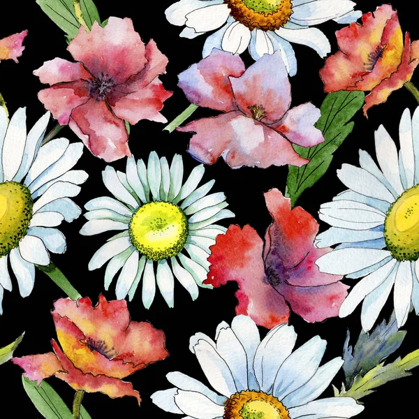 Patrón de flores de manzanilla de flores silvestres en un estilo de acuarela . — Foto de Stock