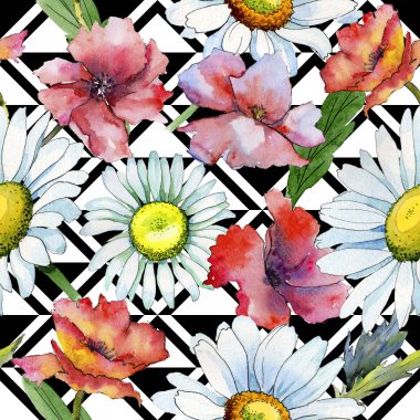 Kır çiçeği papatya çiçek deseni suluboya tarzında.