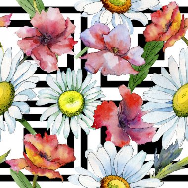 Kır çiçeği papatya çiçek deseni suluboya tarzında.