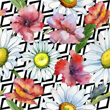 Kır çiçeği papatya çiçek deseni suluboya tarzında.