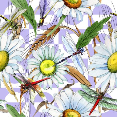 Kır çiçeği papatya çiçek deseni suluboya tarzında.