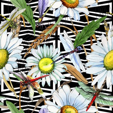 Kır çiçeği papatya çiçek deseni suluboya tarzında.