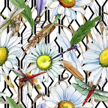 Kır çiçeği papatya çiçek deseni suluboya tarzında.