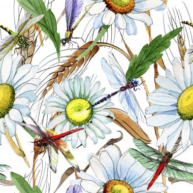 Kır çiçeği papatya çiçek deseni suluboya tarzında.