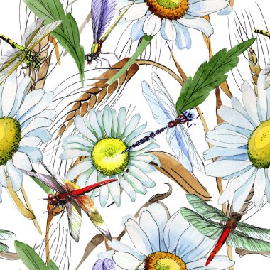 Kır çiçeği papatya çiçek deseni suluboya tarzında.