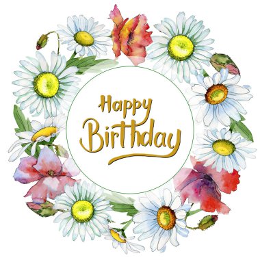 Kır çiçeği papatya çiçek çelenk suluboya tarzında.