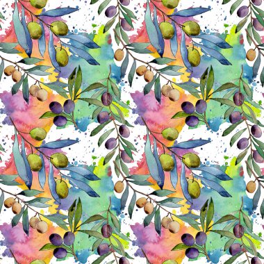 Zeytin ağacı desen suluboya tarzında.