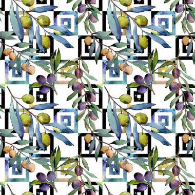 Zeytin ağacı desen suluboya tarzında.