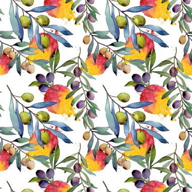 Zeytin ağacı desen suluboya tarzında.