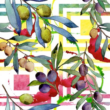 Zeytin ağacı desen suluboya tarzında.