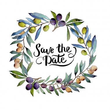 Zeytin ağacı çelenk suluboya tarzında.