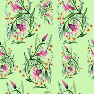 Kır çiçeği süs çiçek deseni suluboya tarzında.