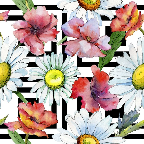 Kır çiçeği papatya çiçek deseni suluboya tarzında.