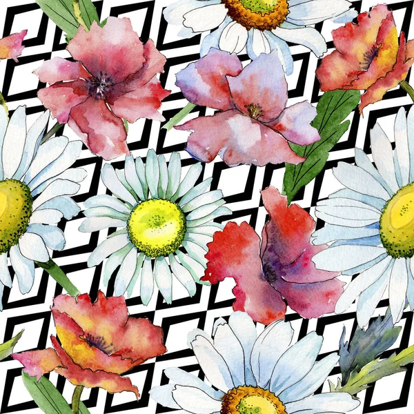 Kır çiçeği papatya çiçek deseni suluboya tarzında.