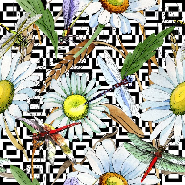 Kamillete blomsterplanter i akvarellform . – stockfoto