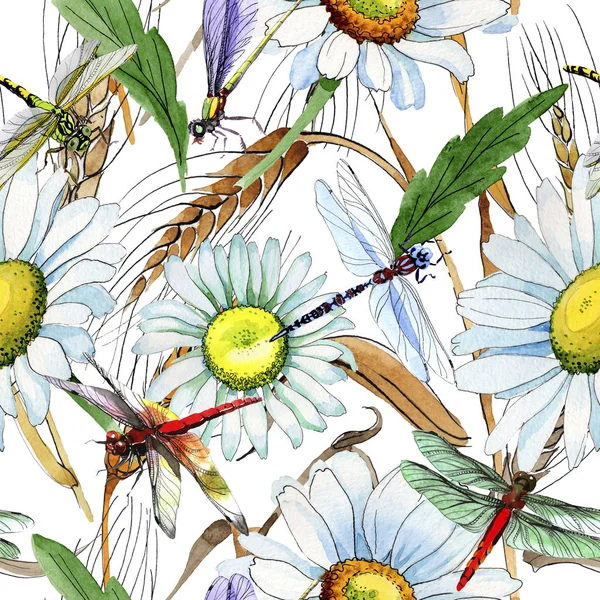 Kır çiçeği papatya çiçek deseni suluboya tarzında.
