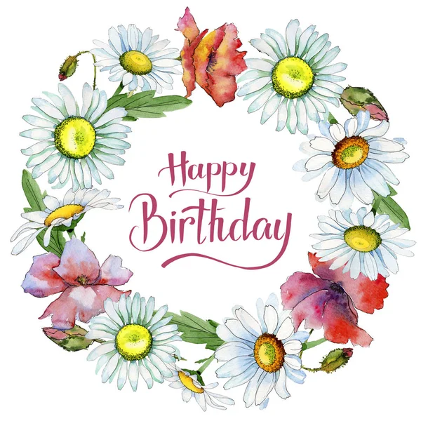 Kır çiçeği papatya çiçek çelenk suluboya tarzında.